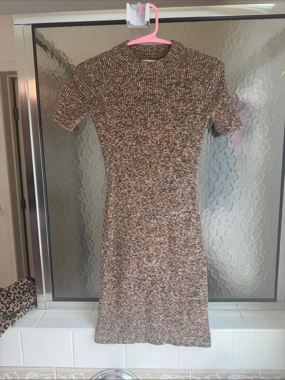 Madewell Fitted Short-Sleeve Knit Dress in Brown Multi